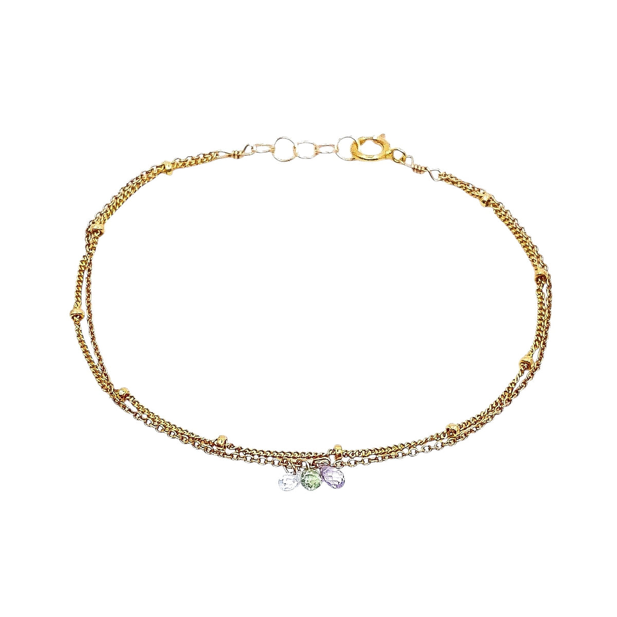 Bracelet double chaîne 3 saphirs – bijou fait main LYLAN (vue 3)