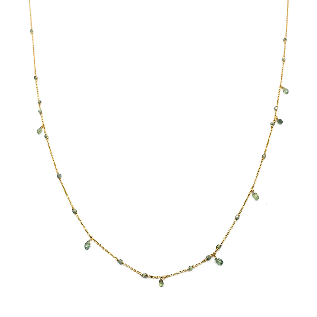 Collier saphirs vert pâle et gouttes – bijou fait main LYLAN