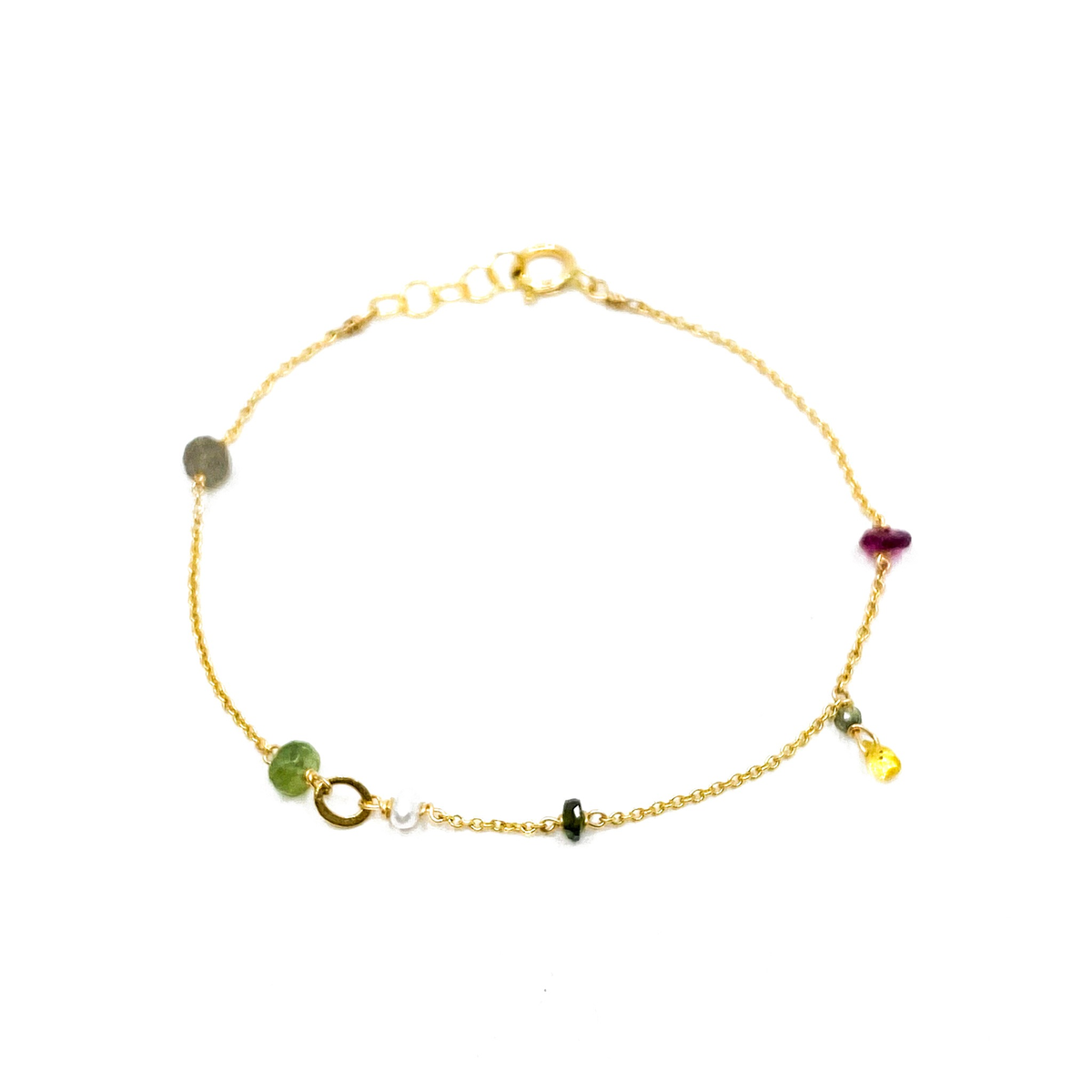 Bracelet pierres vert, rose et jaune – bijou fait main LYLAN