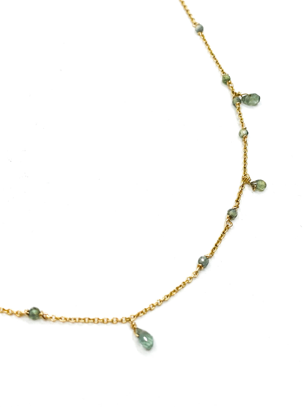 Collier saphirs vert pâle et gouttes – bijou fait main LYLAN (vue 2)