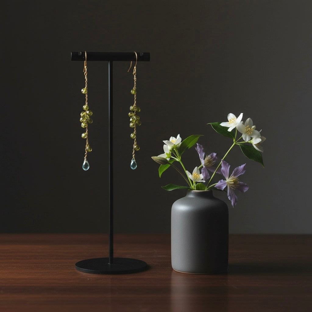Boucles d'oreilles longues en cascade – bijou fait main LYLAN (vue 2)