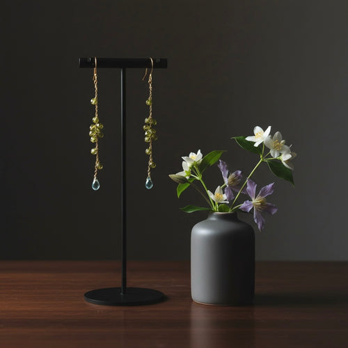 Boucles d'oreilles longues en cascade – bijou fait main LYLAN (vue 2)