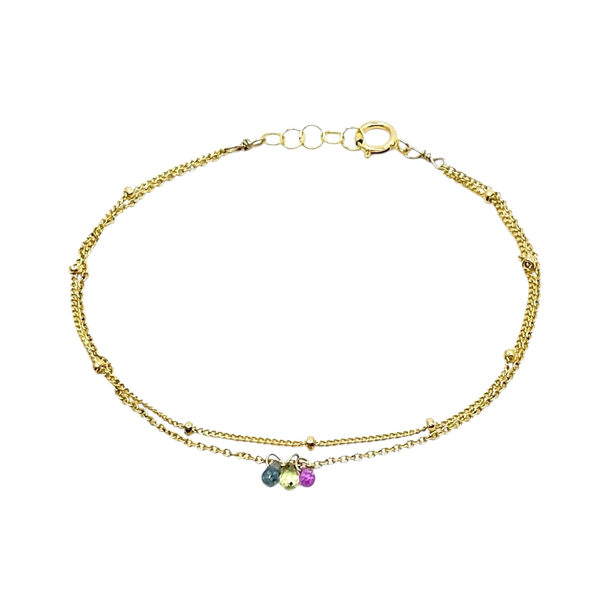 Bracelet double chaîne 3 saphirs – bijou fait main LYLAN (vue 2)