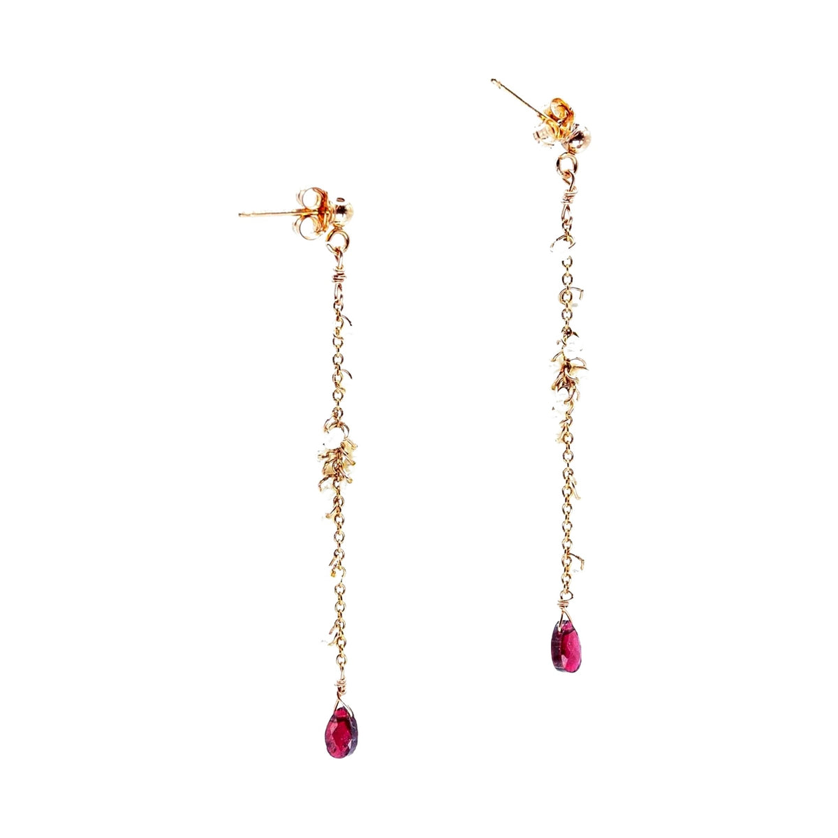 Boucles d'oreilles longues grenat – bijou fait main LYLAN