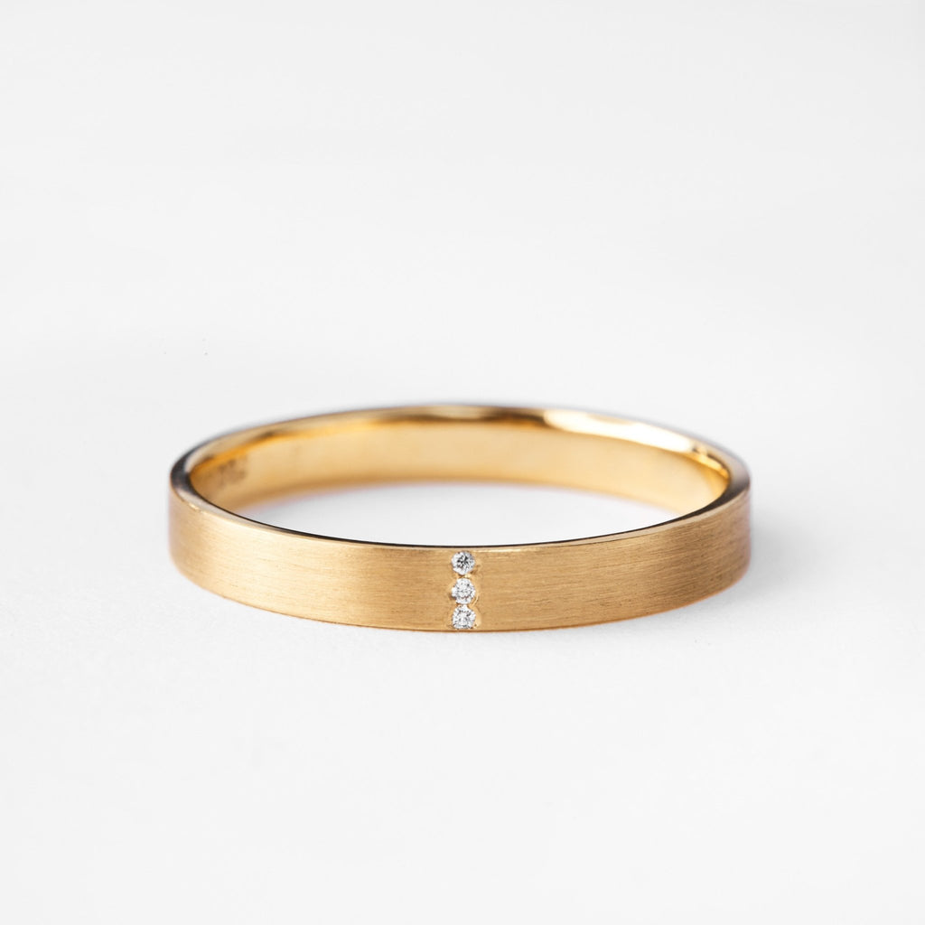 Bague large en or brossé, sertie 3 diamants - LYLAN