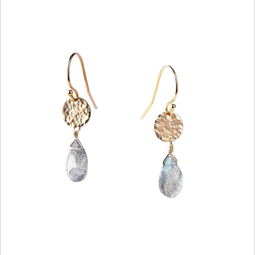 Boucles d'oreilles disque et Labradorite – bijou fait main LYLAN