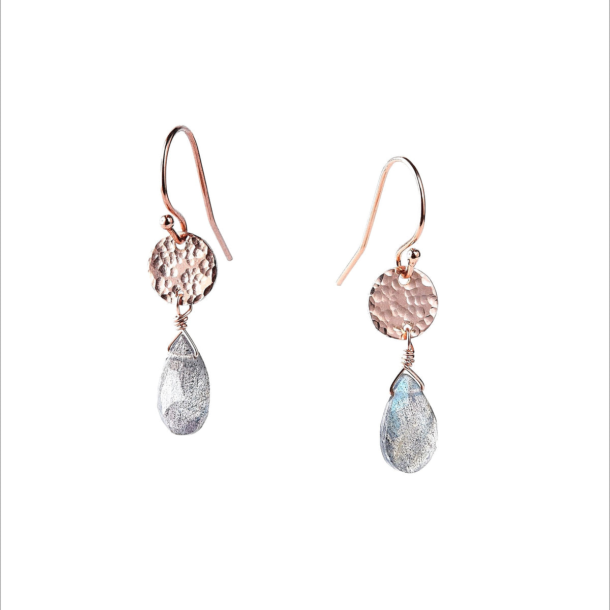 Boucles d'oreilles disque et Labradorite – bijou fait main LYLAN (vue 2)