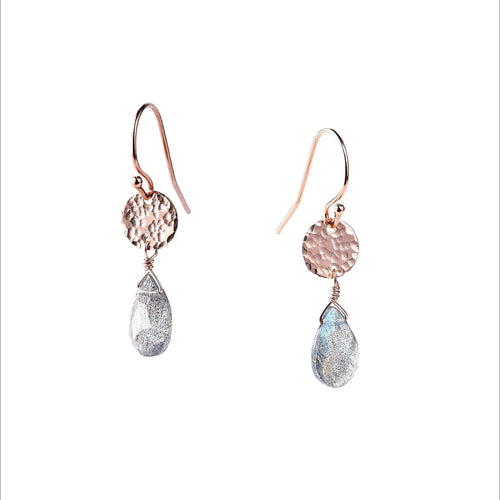 Boucles d'oreilles disque et Labradorite – bijou fait main LYLAN (vue 2)